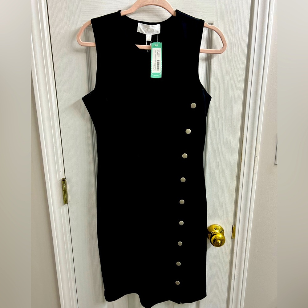 Black Sleeveless Dress with Button Detail